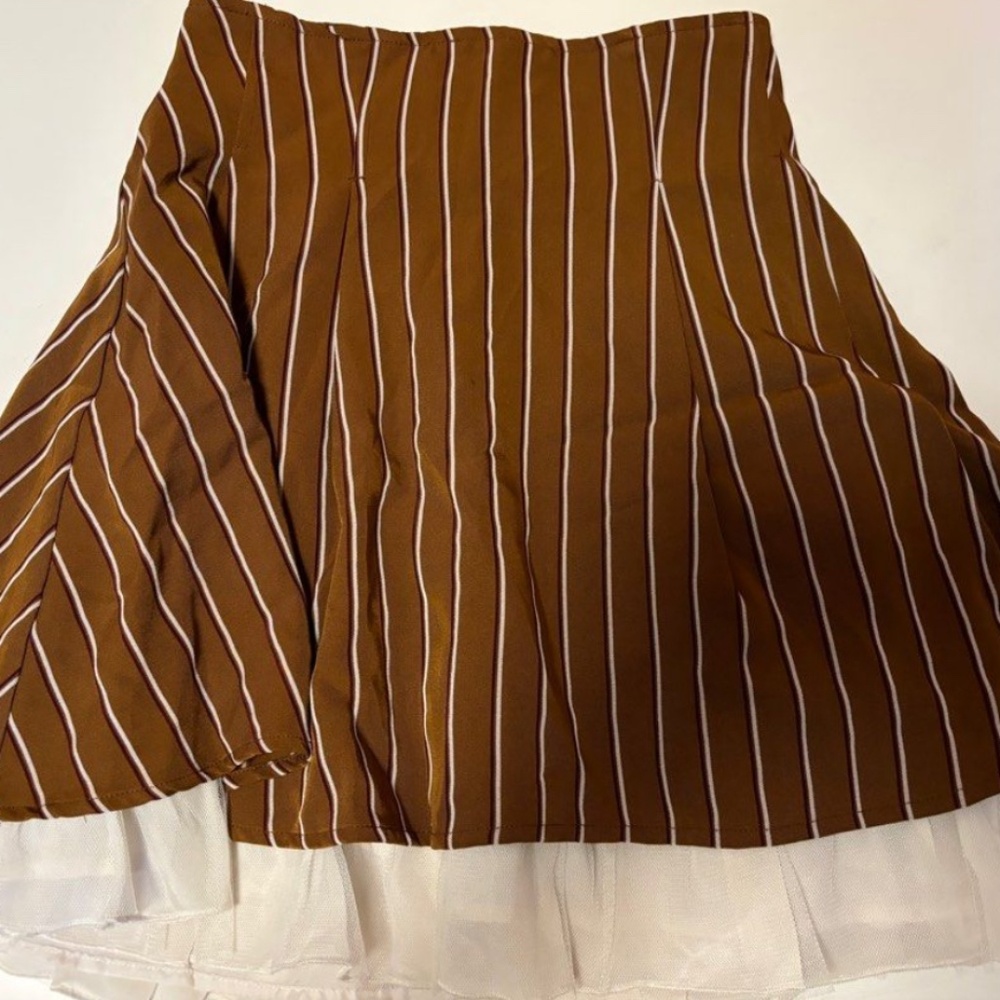 Secret Honey Chic Blown Striped Mini Skirt with Double Buckle Design